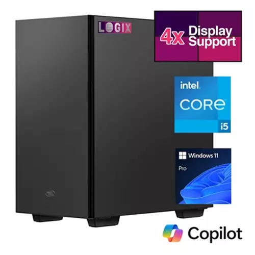 LOGIX Micro Tower - Designed for CCTV Use - Intel i5 Processor 16GB Kingston Memory 500GB Kingston SSD Output to 4 Monitors with Dual LAN Windows 11 Pro